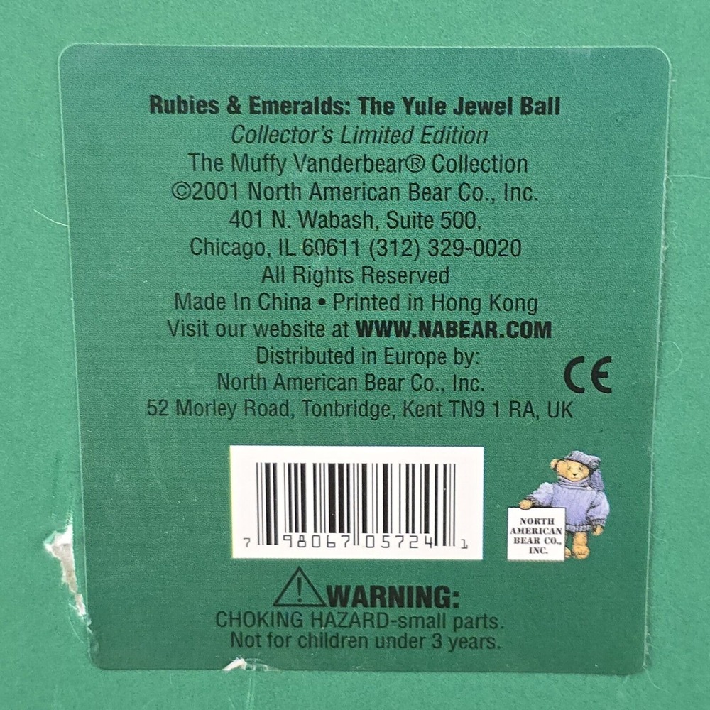 Muffy VanderBear Yule‎ Jewel Ball Rubies & Emeralds Signed 2001 Limited Edition - Picture 3 of 7